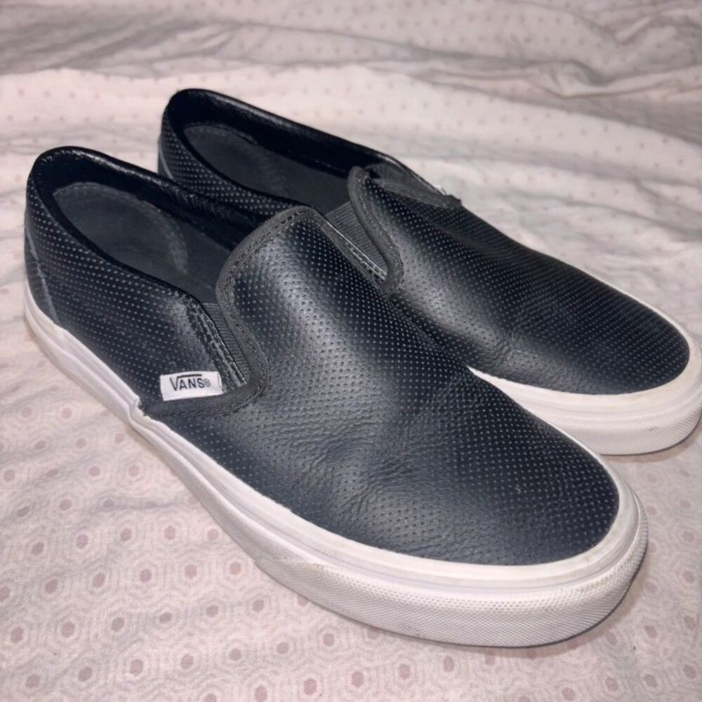 Vans Classic Slip-On Edgy Punk Perforated Black Leather Sneakers women’s size 7